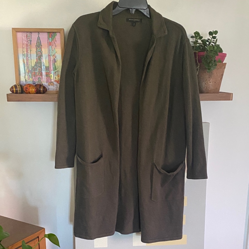 Banana Republic Olive Open-Front Long Cardigan Coat